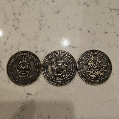 Five Nights At Freddys Pizza Token Coin Set 25¢ Collectible Lot Of 3 . Metal 