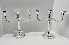 Set of 2 Vintage EP Zinc Silver Plated 3 Arm Weighted Spiral Candelabra England