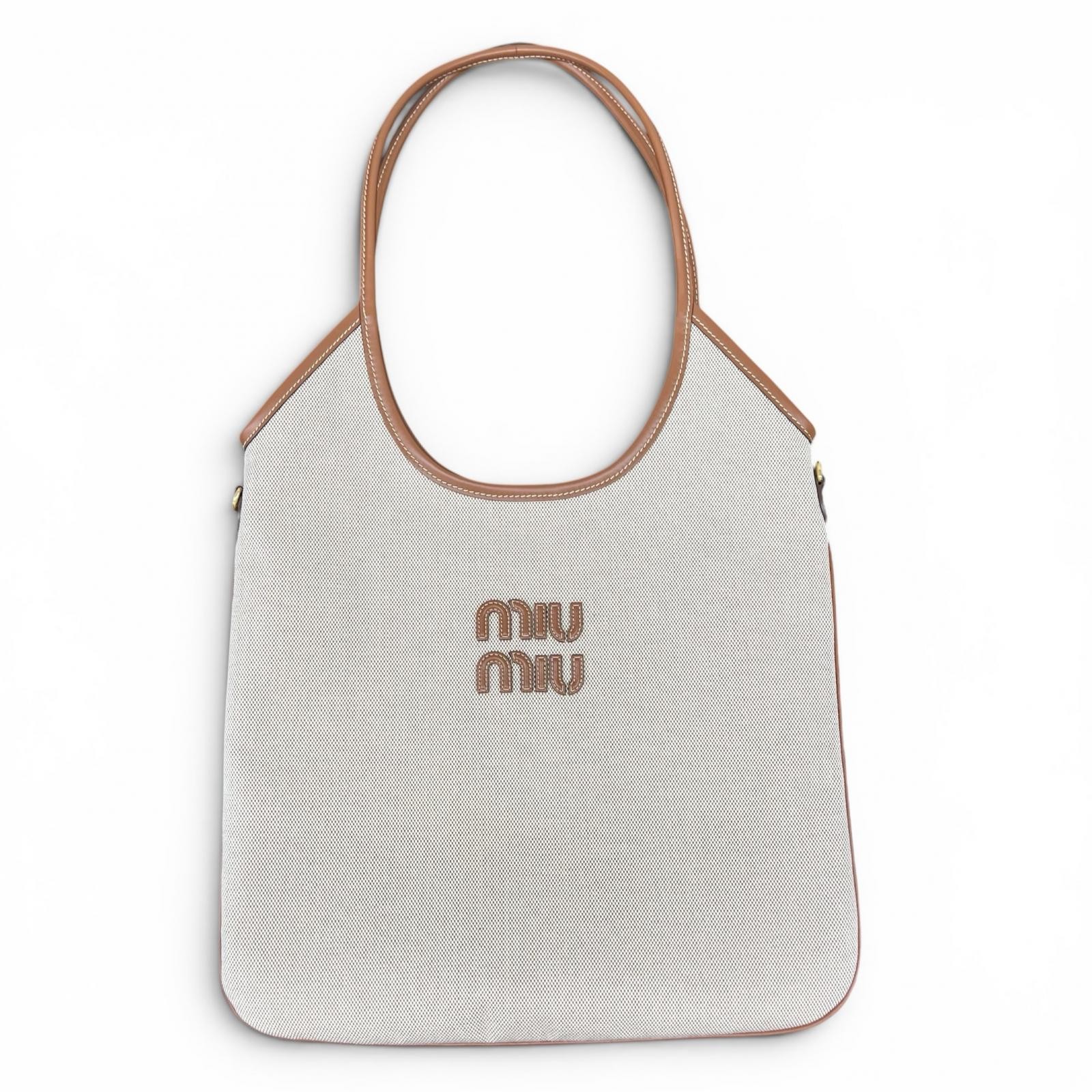 Miu Miu 5BG231 Ivy Canvas x Leather Bag Tote Bag Second Hand SA-rank