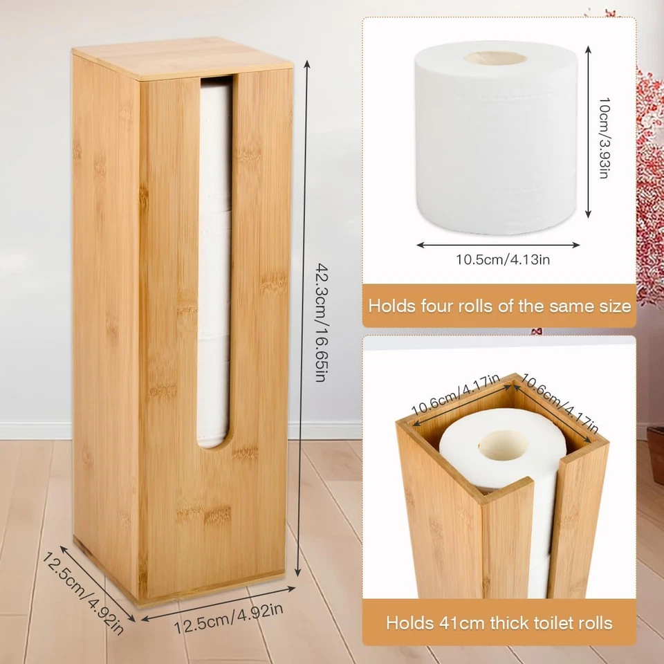 Organizzatore Quadrato per Rotoli Di Carta in Bambù, Portarotolo Da Cucina Legno - Immagine 2 di 4