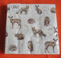 20 Servietten Tiere 1 Packung OVP IHR Rehe Hasen Igel Fuchs Eulen WaschbäR