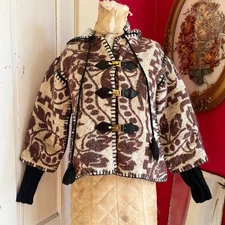 Vintage 1960s-70s Folk Icelandic Style Whimsy Floral Wool Latch Sweater XXS/XS