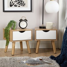 Pair Of Bedside Cabinets Oak White 1 Drawer Bedroom Side Table Wooden Seconds