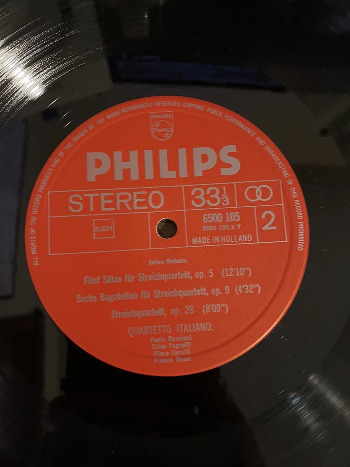 Webern Quartetto Italiano – Complete Music String Quartet - Philips LP Vinyl -EX - Image 3 of 4