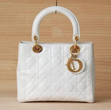 Christian Dior White Cannage Leather Lady Tote Bag