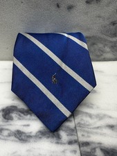 Polo Ralph Lauren Tie -vintage Repp Silk-handmade Blue Silver Stripe