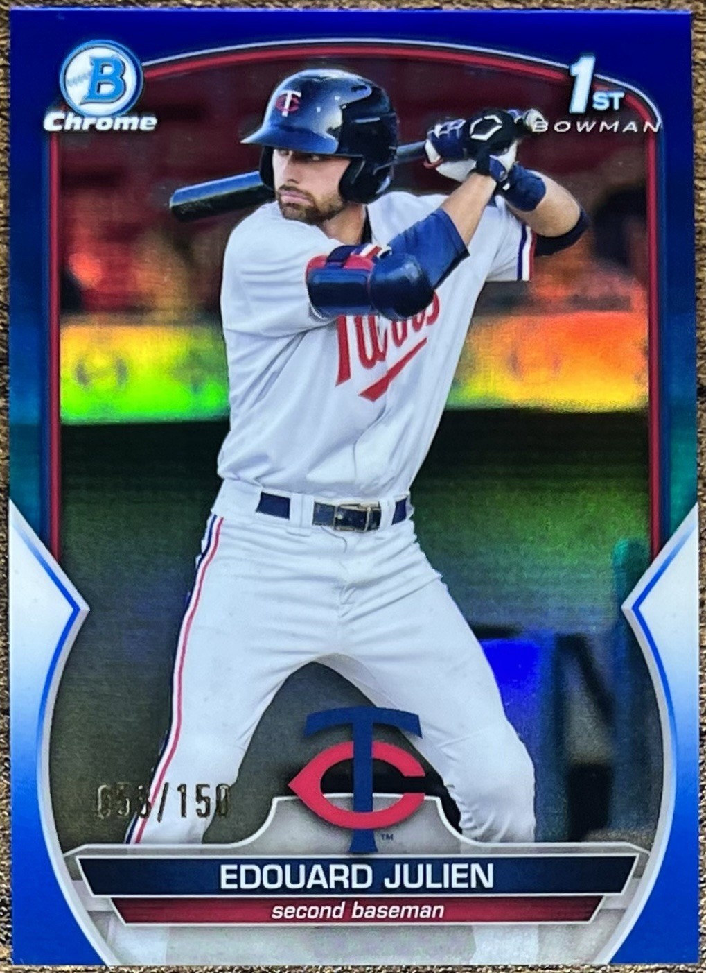 Edouard Julien 2023 Bowman Chrome 1st Blue Refractor #056/150 Twins #BCP-82