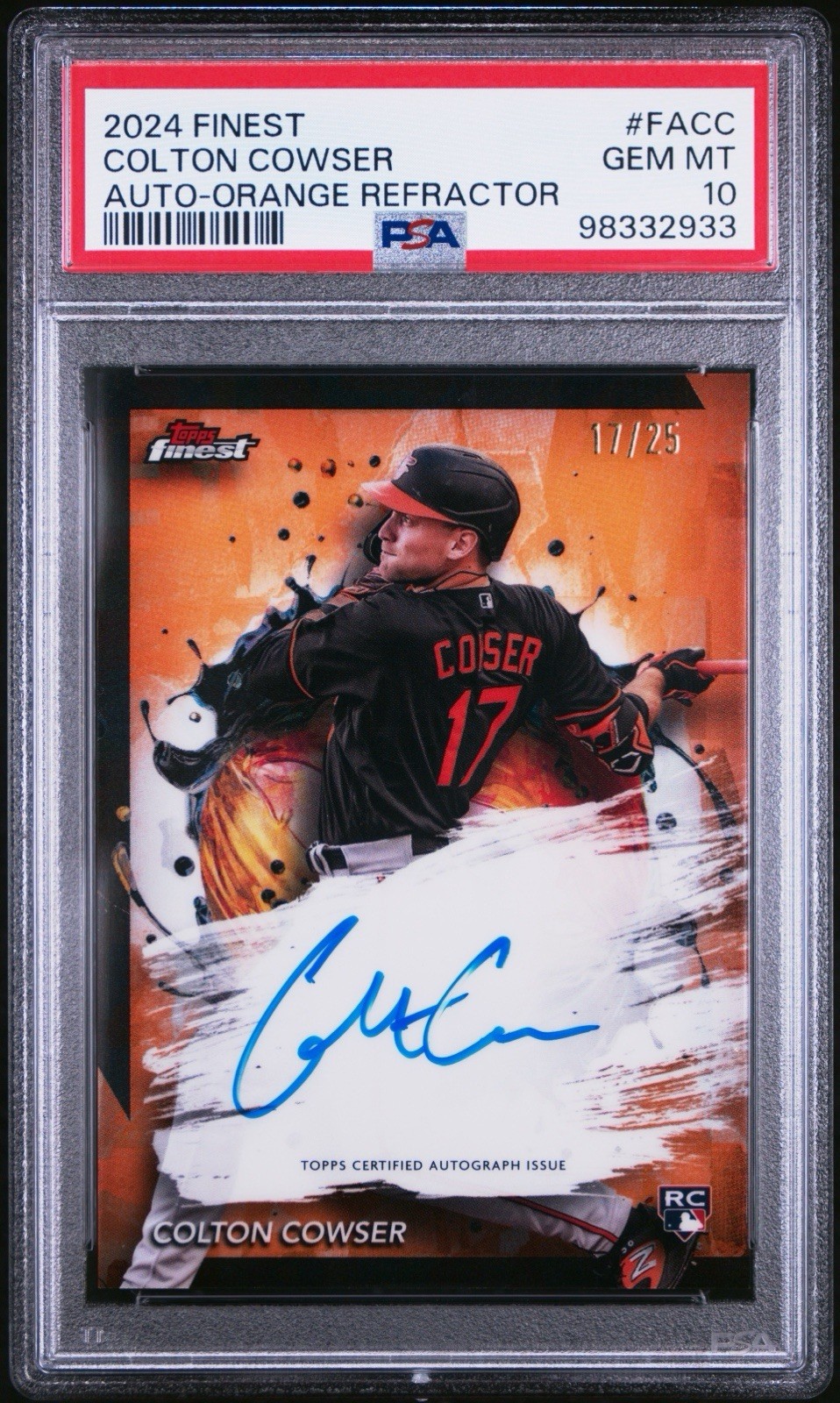 2024 TOPPS FINEST AUTO COLTON COWSER ORANGE REFRACTOR  17/25 PSA 10 # Match