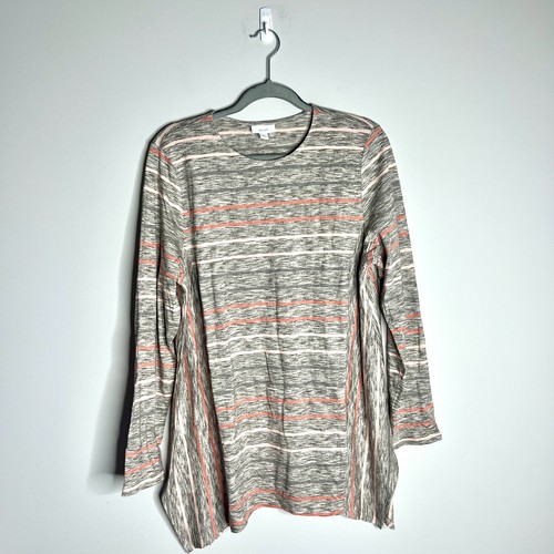 J. Jill Pure Jill Striped Tunic Top Shark Bite Hem Modal Blend Preppy Career L
