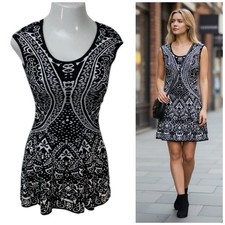 Americana Sweater Dress Womens Small Work Cabin Cozy Black White Knit Sleeveless