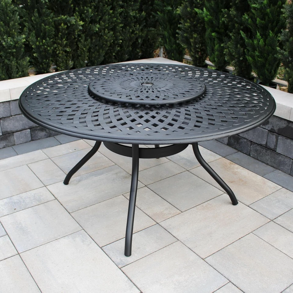 Contemporary Modern Outdoor Mesh Aluminum 59-in Large Black Round Patio Dining - Image 4 of 4