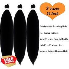 1B Black Braiding Hair 26 Inch Pre Stretched 3 Packs