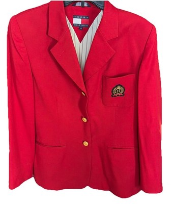 Vintage Tommy Hilfiger Blazer USA Red Jacket Crest Sz 12 Gold Buttons Wool