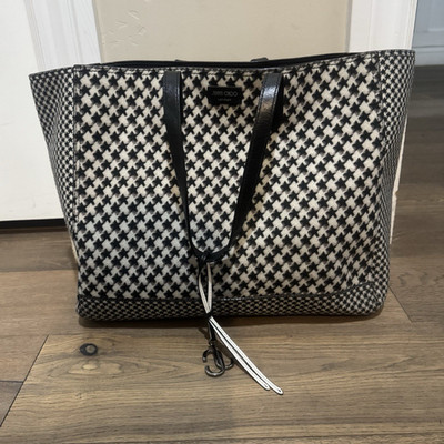 Jimmy Choo Black & White Houndstooth Tote Bag w/ Zipper, Charm, Lined