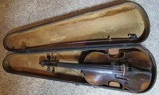 Vintage Antique Old Violin and Bow in Coffin Case Made In Germany