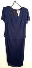 R M Richards Navy Blue 1 Piece Full Length Dress Beaded Gown Women Size 12