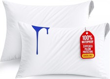 Set of 2 Waterproof Pillow Protectors with Zipper King Size White, Ultra Soft...