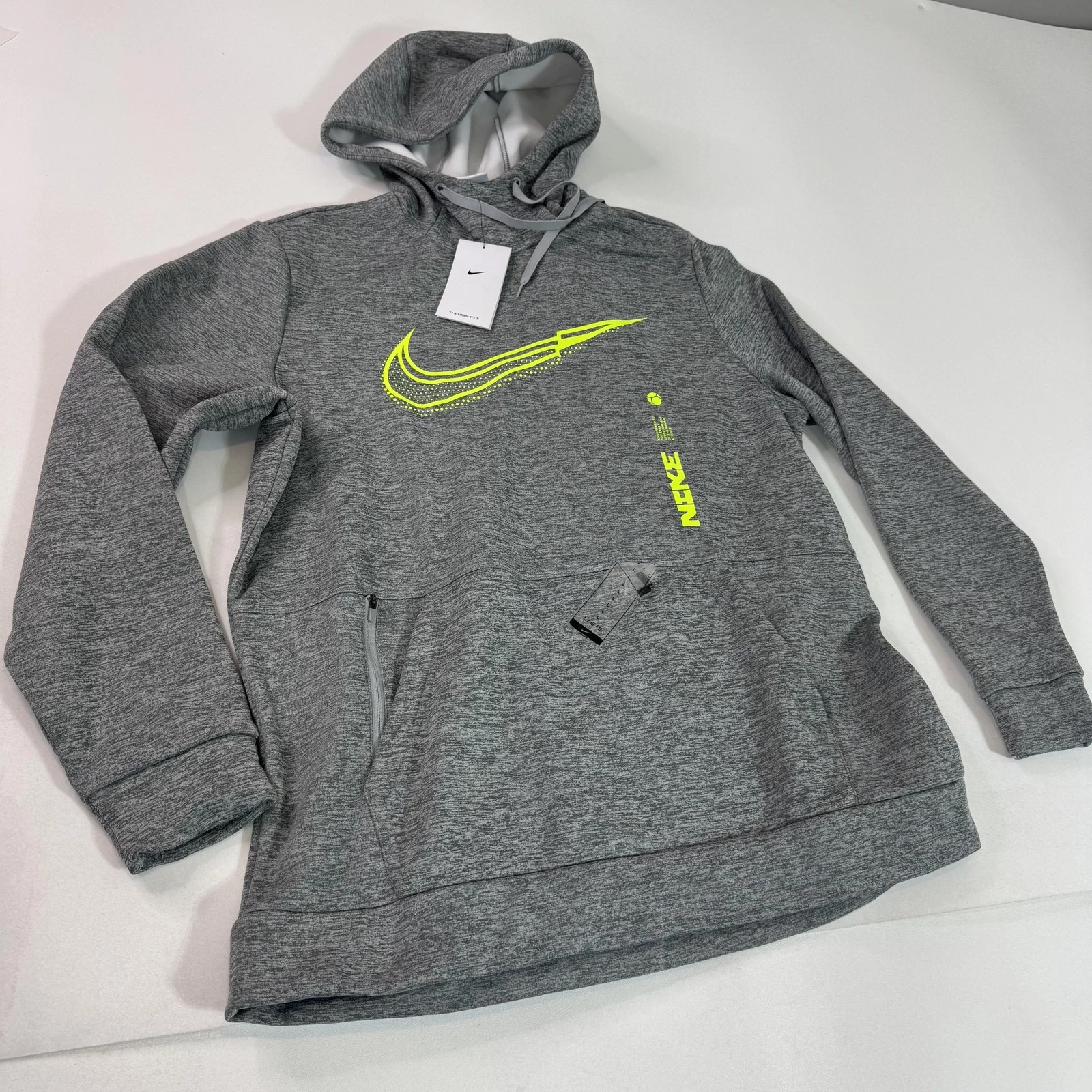 Nike Hoodie Mens Large Gray Therma-FIT Pullover Graphic Swoosh DR8774-063