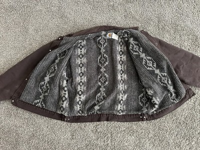 Vintage 90s Aztec Carhartt Chore Jacket JP1073 Pile Lined Size XL
