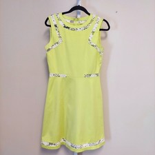 Gianni Bini Floral Mesh Cutout Fit and Flare Dress Size 6 Mod Retro FLAW