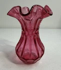 Fenton Art Glass Cranberry Ruffled Melon Vase 5.5” Tall Beautiful