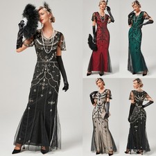 Vintage 1920s Flapper Dress Great Gatsby PROM Party Sequins Womens Maxi Dresses
