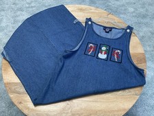 Vtg. Denim Midi Jumper Dress w/Embroidered Candy Canes ~ Size 8 ~ 100% Cotton