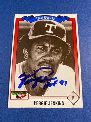 FERGIE JENKINS 1993 KEEBLER TEXAS RANGERS AUTO IP SIGNED CHICAGO CUBS ''HOF 91''