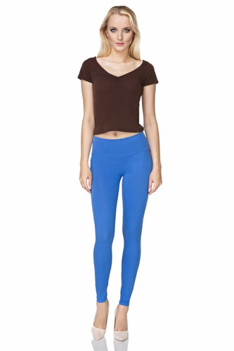 Women's Full Length High Waisted Cotton Leggings Plain Pants 8-20 UK Size LWP - Picture 23 of 102