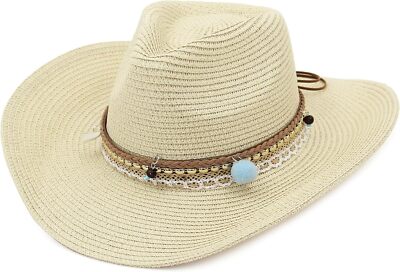 Straw Cowboy Hat for Women Men Girls Roll up Wide Brim Western