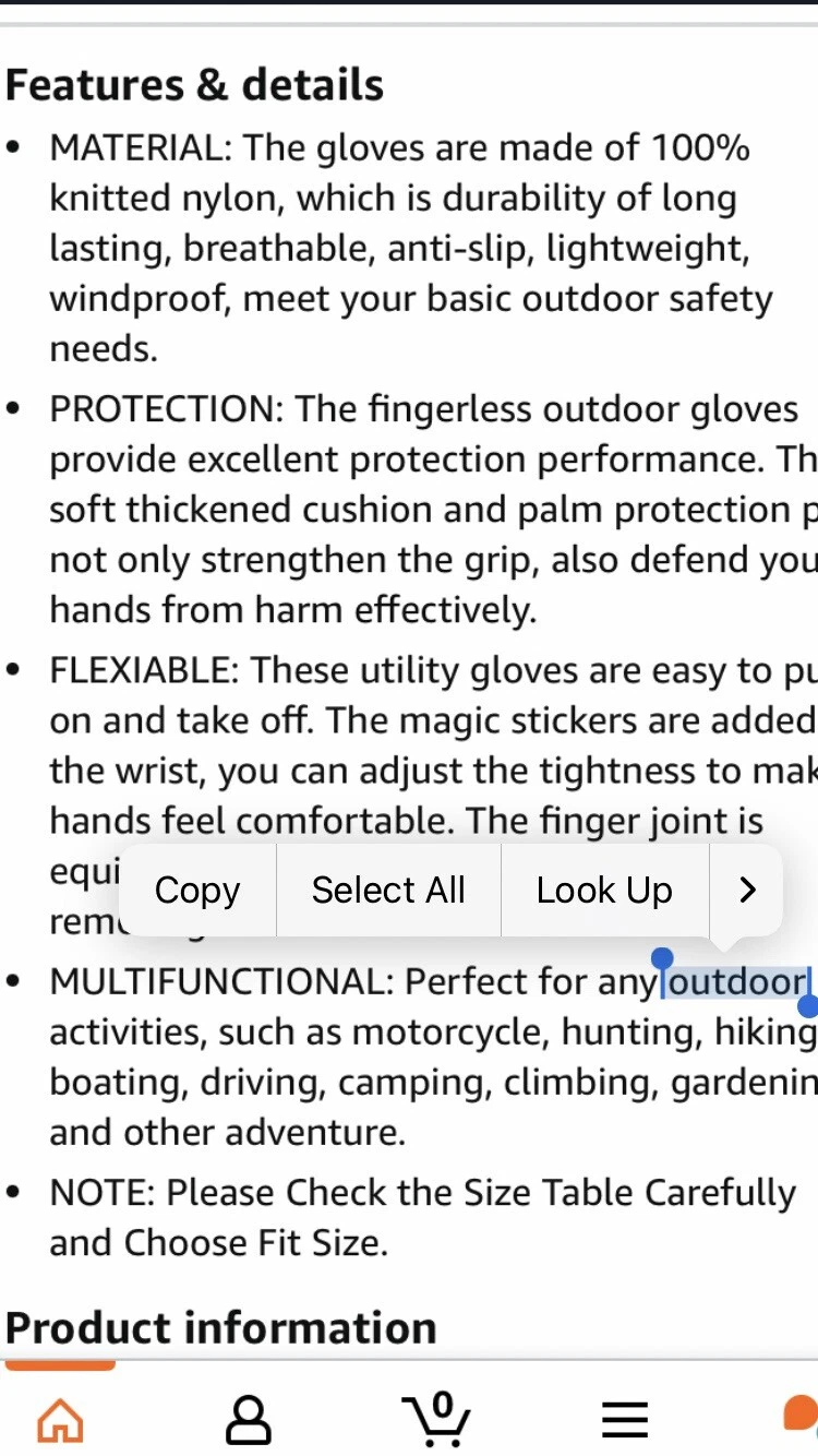 HYCOPROT Fingerless Tactical Gloves, Knuckle Protective Medium Black - New! image 6