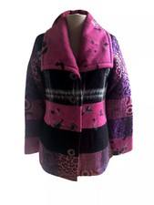Save The Queen Italy Pink Patchwork Blazer Fitted Coat Wool Quilted, New, Small