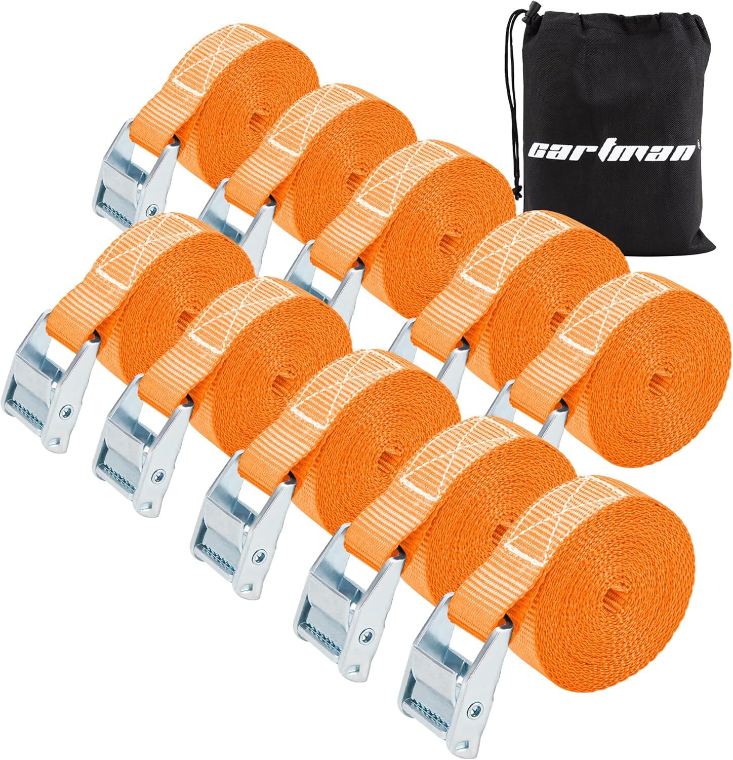 Cartman 10 Pack 1" x 12'Lashing Straps Cargo Tie-Down Strap Up to 600lbs Orange