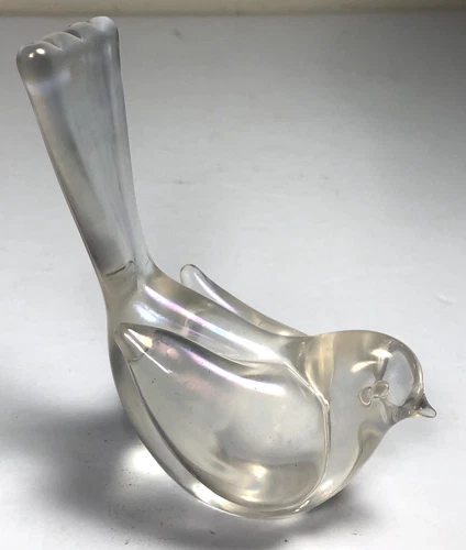 Vintage Handmade Opalescent Glass Long Tail Happiness Bird 5” Rare