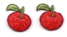APPLE Set of 2 Small Iron On Patch Fruit Food