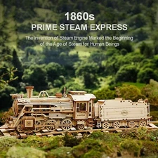 ROKR 1:80 Scale Model Prime Steam Express 3D Wooden Puzzle DIY Model Kits Toys
