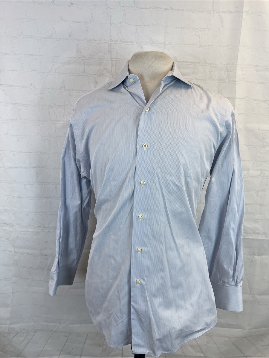 Brooks Brothers Men's White & Blue Stripe Cotton Dress Shirt 16.5