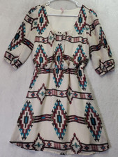 Three Hearts Sheath Dress Womens Small Multi Aztec Print 3/4 Sleeve Round Neck