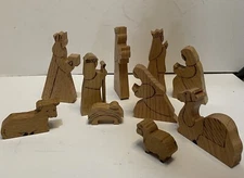 Nativity Figures 10 piece w/ Baby Jesus Simple Handmade Wooden Countrycore Flat