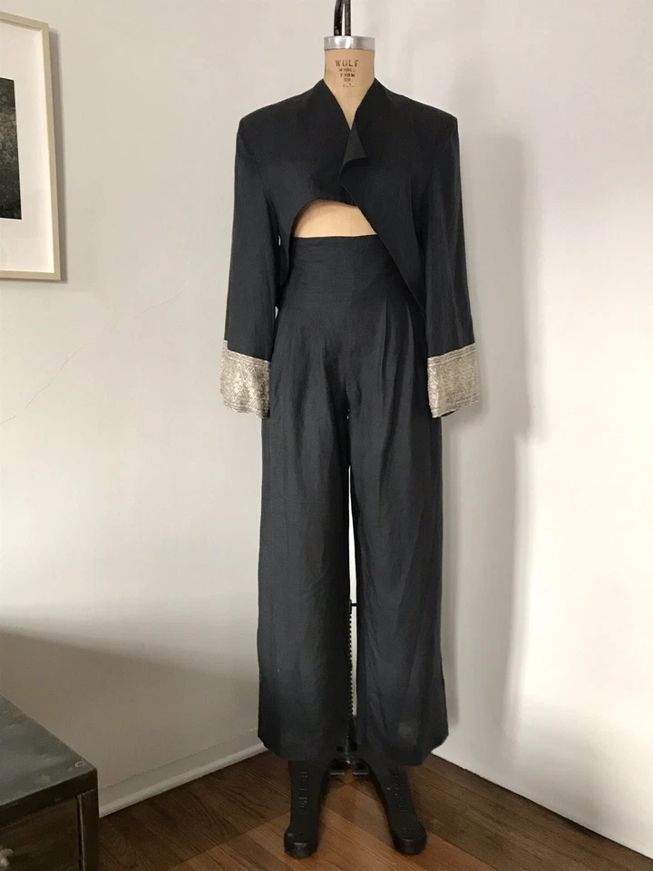 Pantalones de seda tejidos de cintura alta de lino Xiao Studio, Manoogian, Maryam Nassir Zadeh M/L