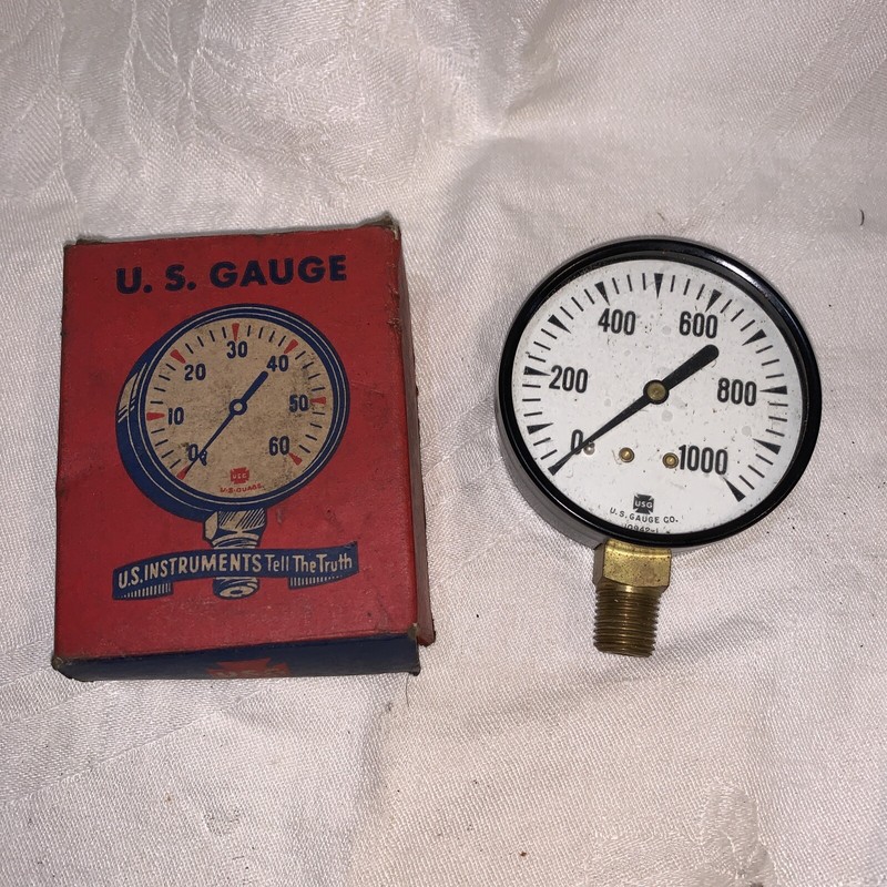 NOS Vintage Pressure Gauge 1-1000 In Original Box! US AMERICAN MACHINE AND METAL