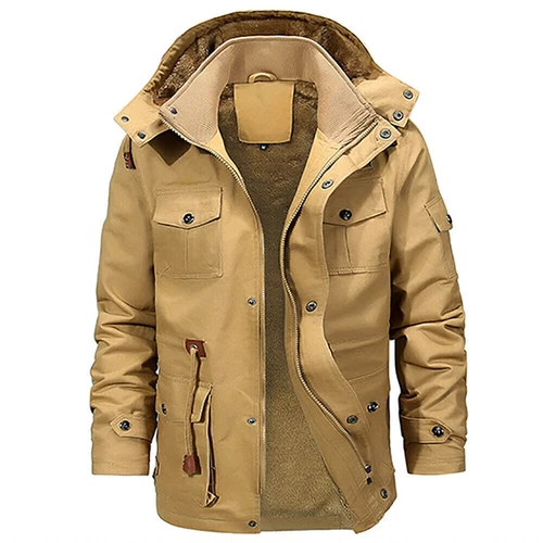 Abrigo parka forrado de lana para hombre con capucha cremallera invierno térmico cálido chaqueta militar Prendas para el torso - Imagen 6 de 20