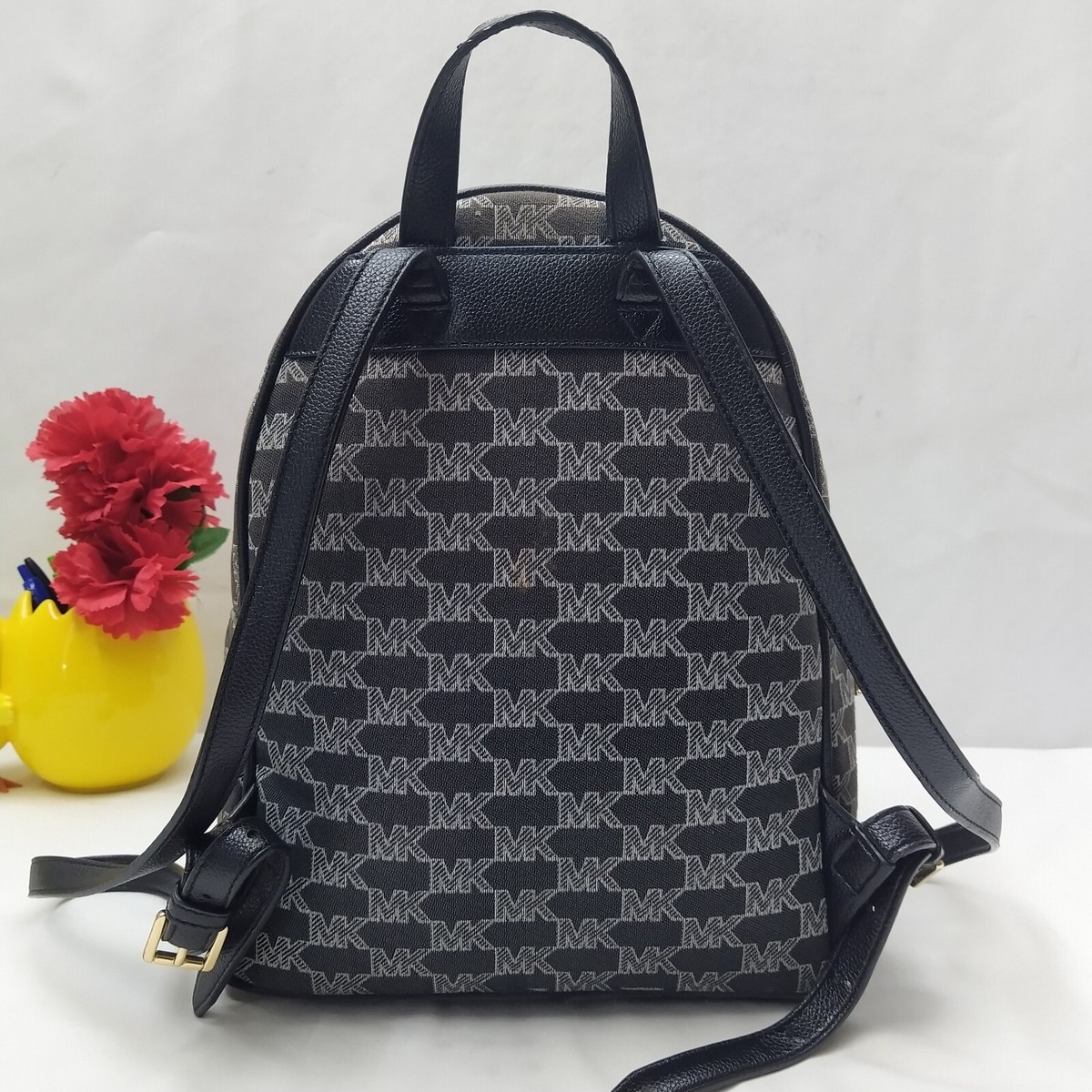 Michael Kors Black Coated Canvas Leather Trim MK Printed Zipper Backpack Michael Kors Erin Medium Backpack in a black | Mercari main image 2