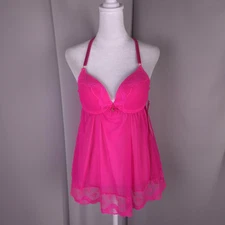 Seven 'til Midnight Babydoll Lingerie Womens Large Lace Mesh Push Up Halter