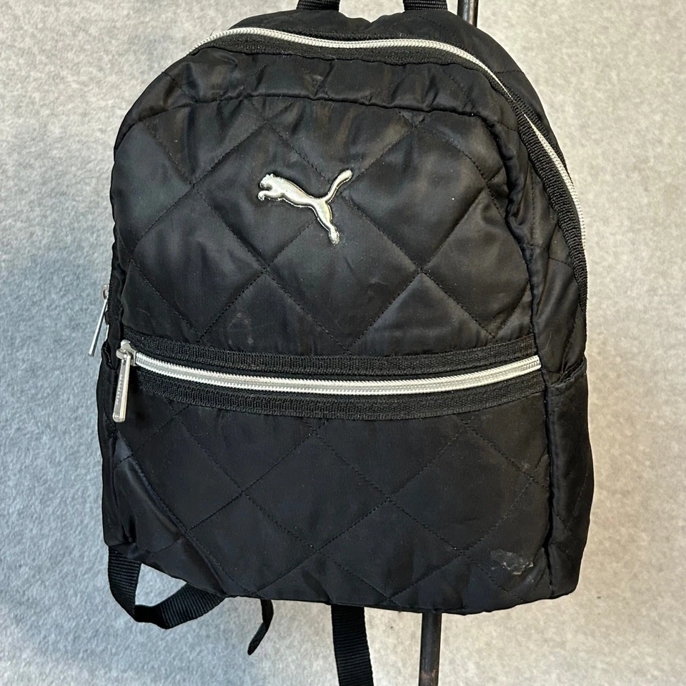 PUMA Orbital Quilted Mini Backpack Black Silver Logo Small Bag Purse Travel - Image 2 of 4