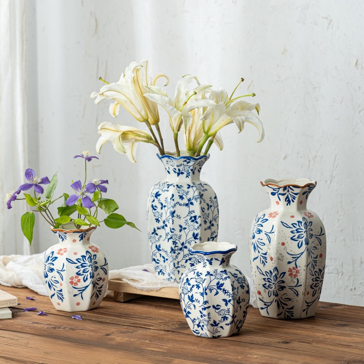 Small Blue and White Ceramic Vase, 6 Inch Vintage Chinoiserie