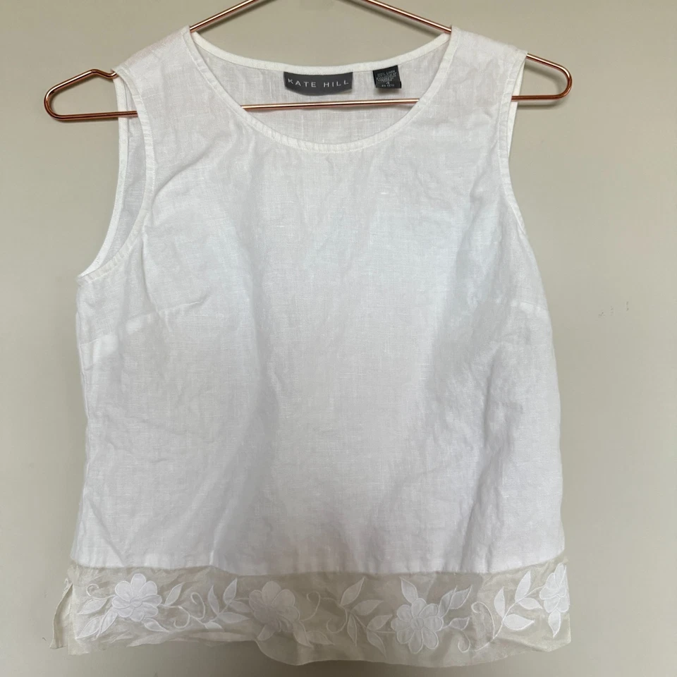 Kate Hill Tank Womens Linen Top 4 Lace Side Zip Lightweight Whimsy Lagom Cottage - Image 2 of 4