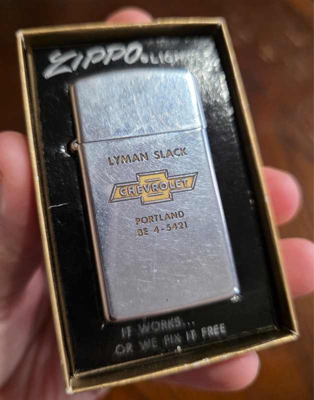 1948-1950's vintage lyman slack chevrolet portland oregon employee zippo lighter