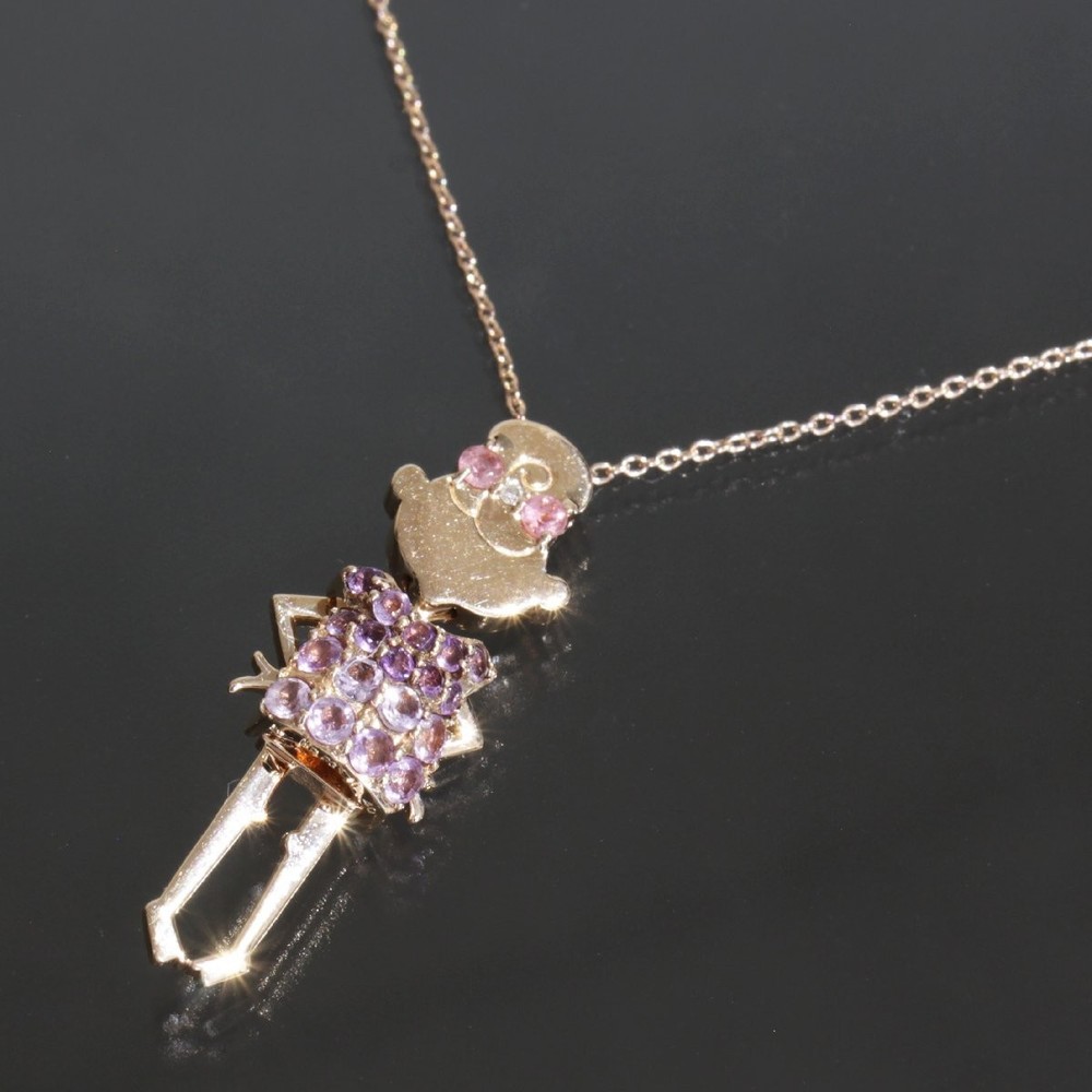 Ponte Vecchio Emerald Debut Necklace 46cm with Diamond K9 Colored Stone