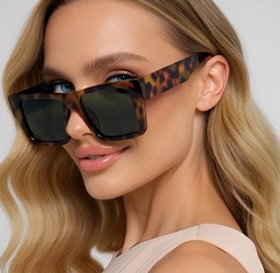 Fashion Women Sunglasses Square Thick Frame UV400 Luxury Trendy Shades Eyewear
